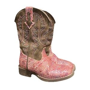 Roper Girls Pink Glitter Embroidered Western Cowboy Boots Square Toe Size 9